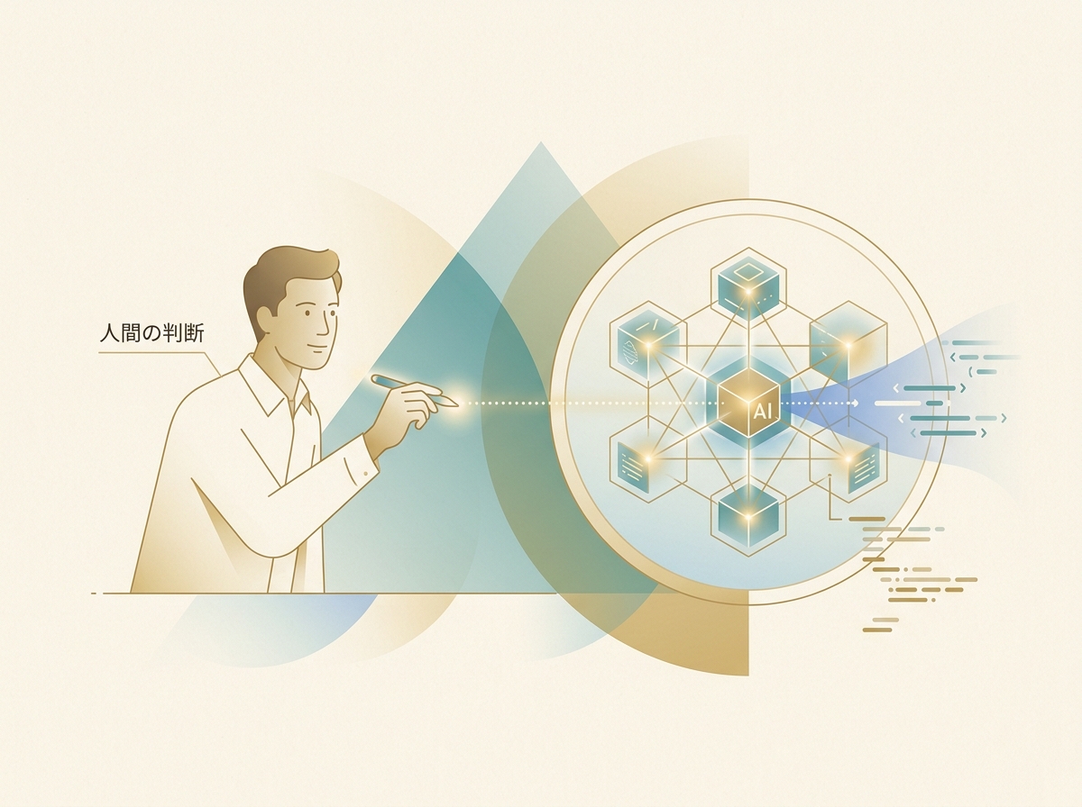 AI駆動開発における人間の責任範囲を示すシンプルなイメージ