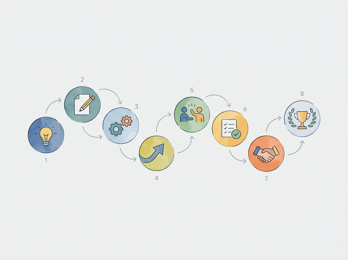 8ステップのフローを示すシンプルな流れ図