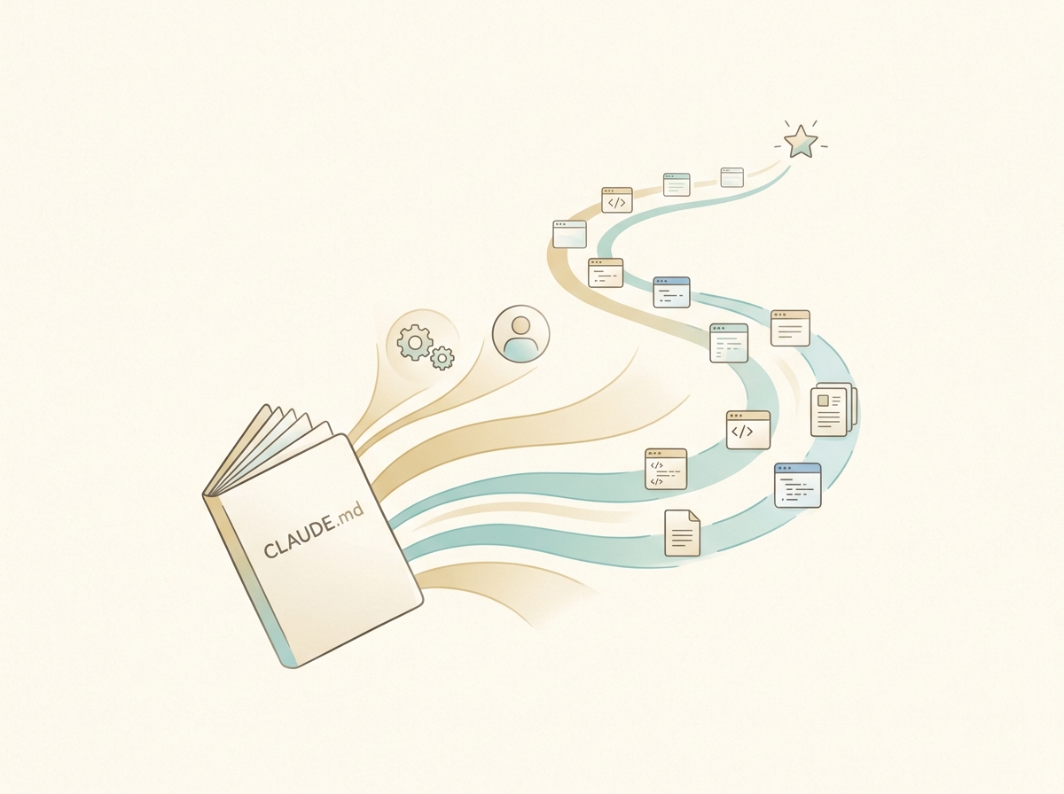 CLAUDE.mdを活用した効率的なワークフローのイメージ