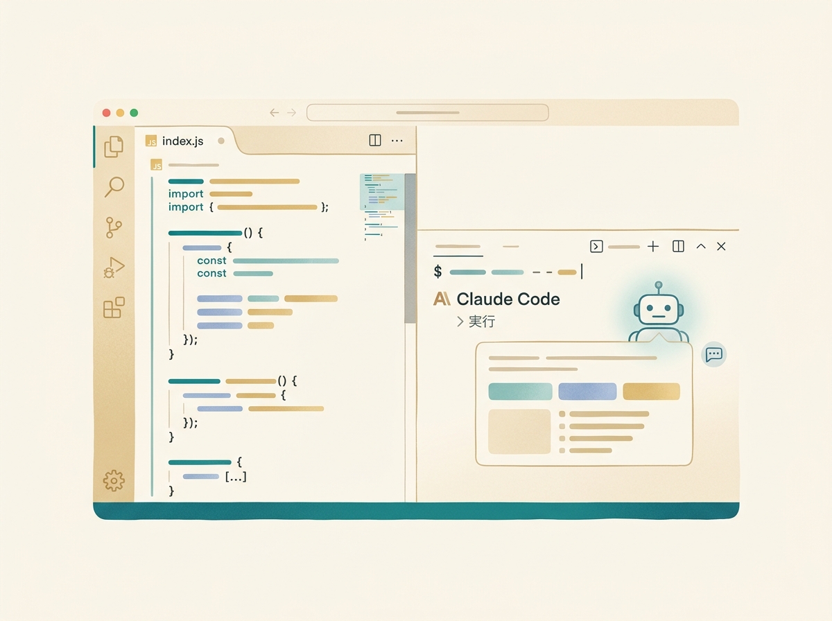 VSCode split view showing the editor pane and terminal pane with Claude Code in action