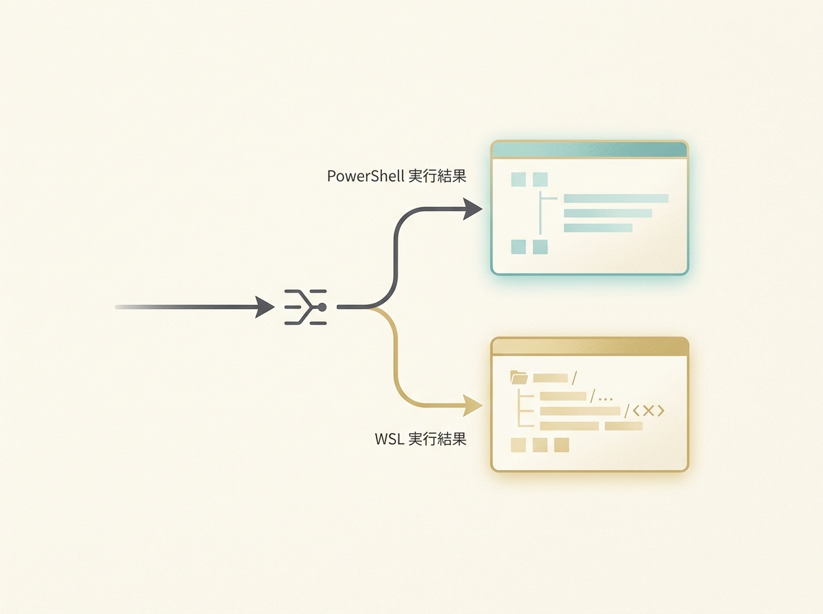Image showing how command execution results diverge between PowerShell and WSL