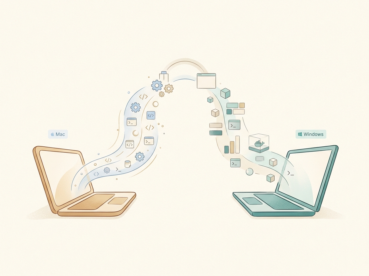 Simple image contrasting the characteristics of Mac and Windows as development environments