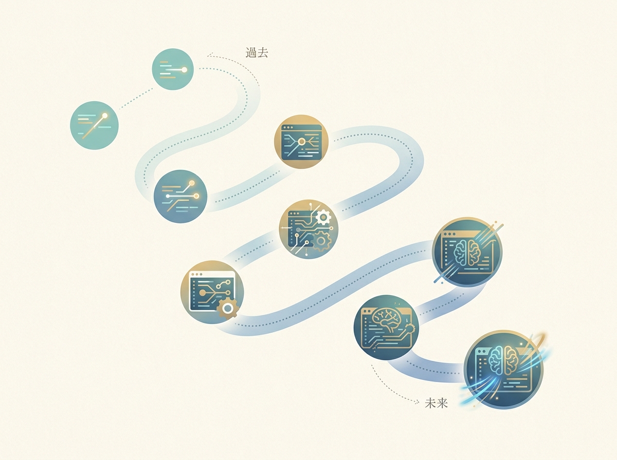 Illustration of AI editor options evolving over time