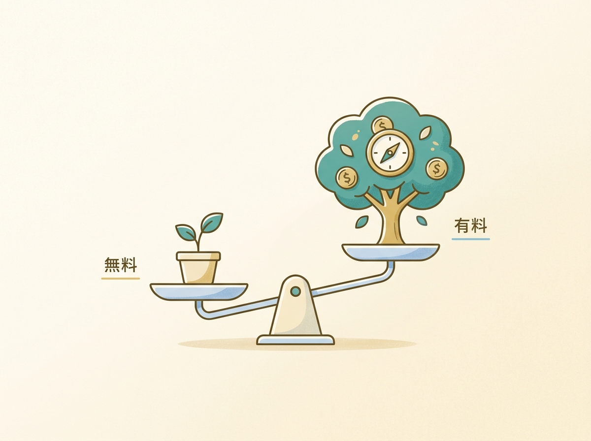 無料プランと有料プランの使い分けを象徴するシンプルなイメージ