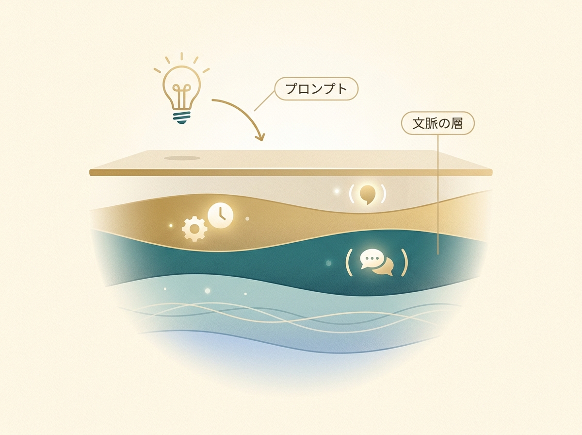 プロンプトだけでは伝わらない文脈の層を示すシンプルなイメージ