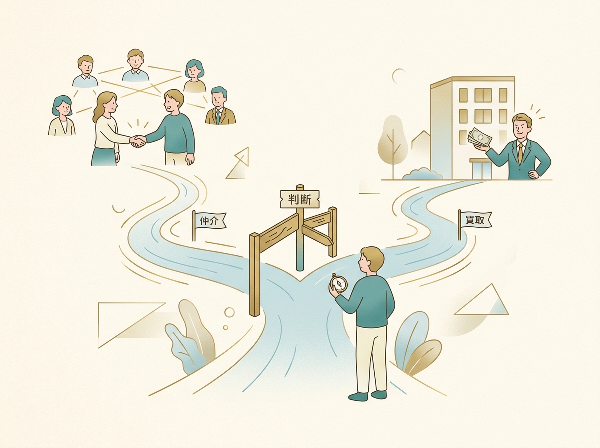 売却チャネル選びの判断フローをシンプルに示すイメージ