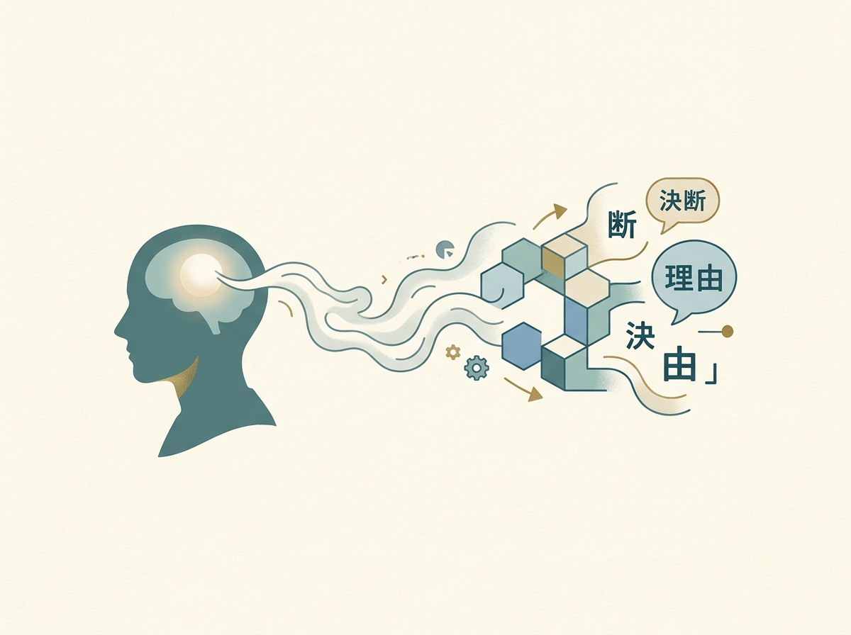 意思決定を言語化するプロセスを示すシンプルなイメージ