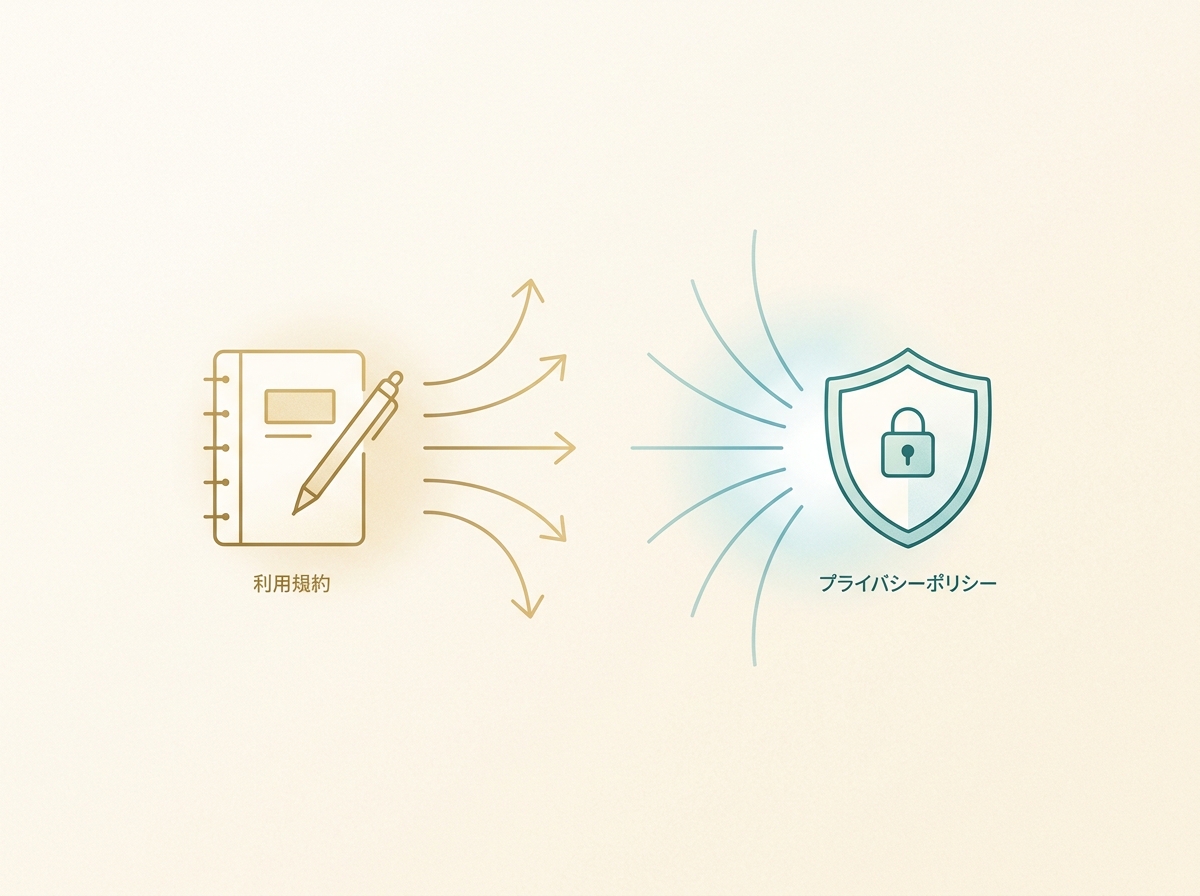 利用規約とプライバシーポリシーの役割を分けたシンプルなイメージ