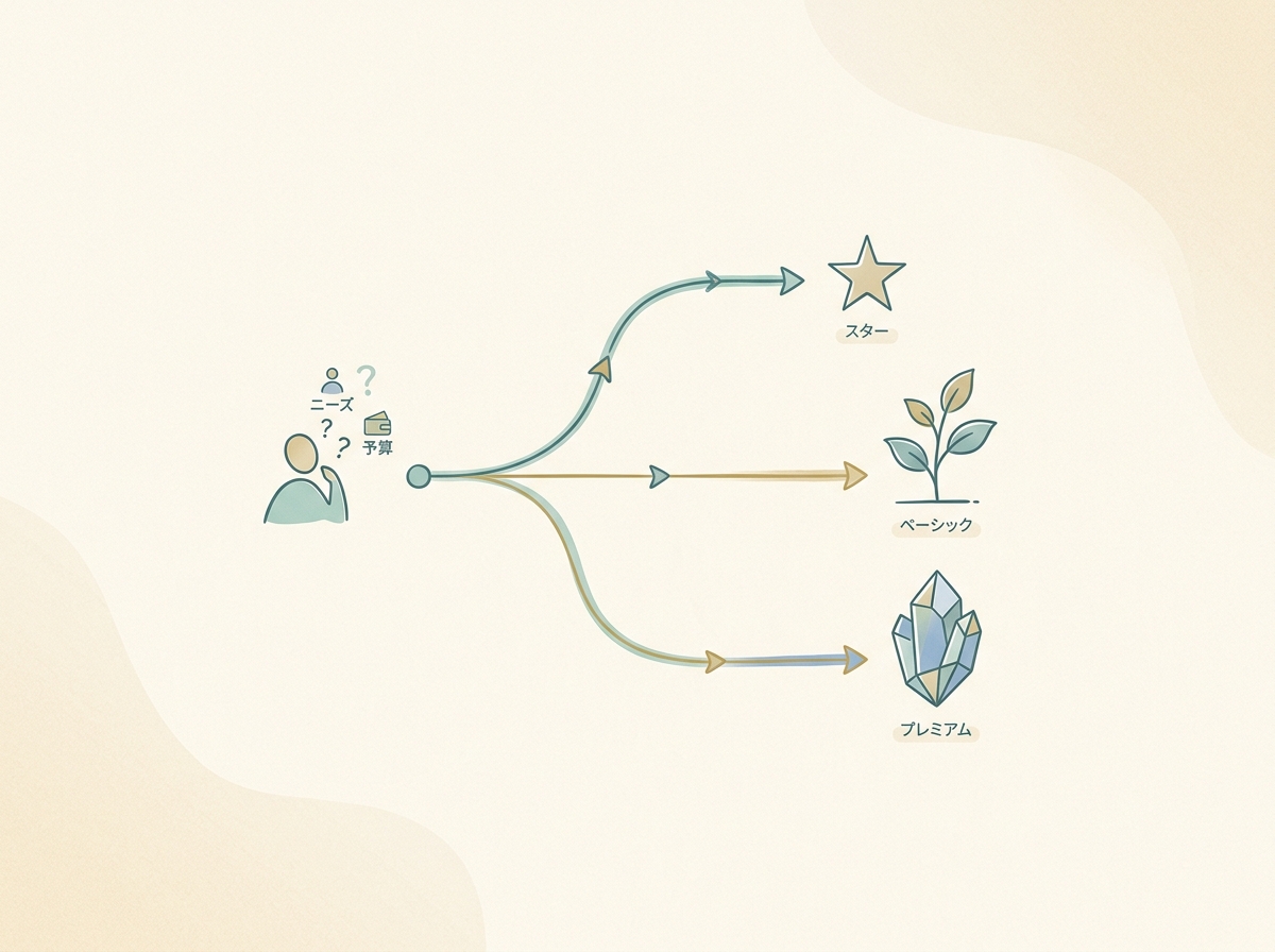 A simple flow diagram showing how to choose among the three plans